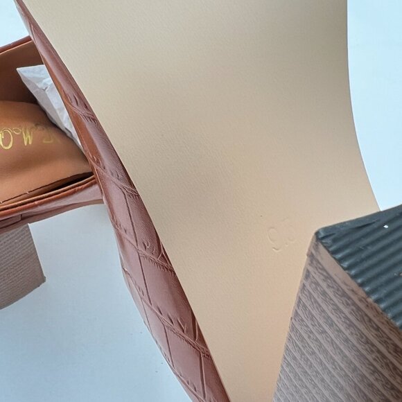 FOWT Crocodile Embossed Mules Chunky Stacked Heel Slippers Pointed Toe Backless - Picture 5 of 7